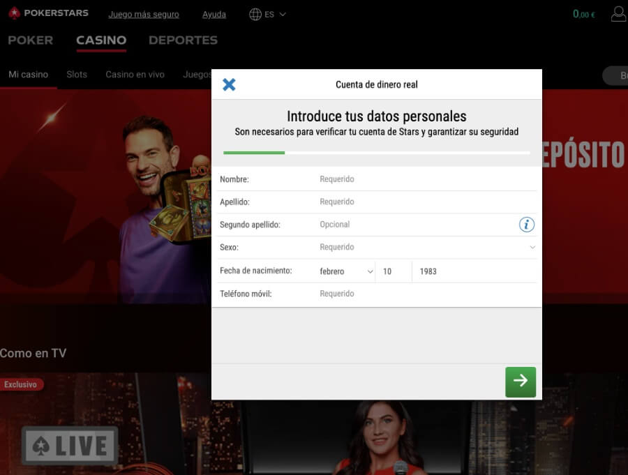 Registro en PokerStars Casino online
